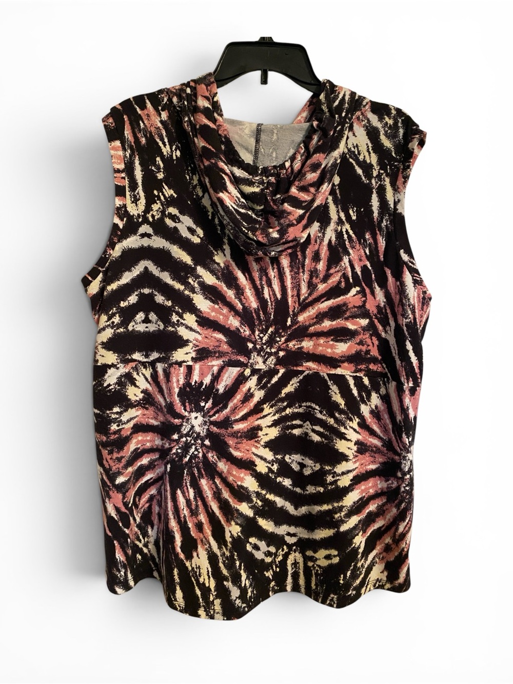 LuLaRoe Black, White and Pink Tie-Dye Sleeveless Hoodie Tank, Size XL - Picture 3 of 9